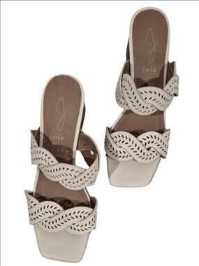Joie Cream Braided Laser-Cut Slide Block Heel Sandals